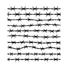 Set of Razor Wire Silhouettes, Barbed Wire Icon Collection Silhouette Vector