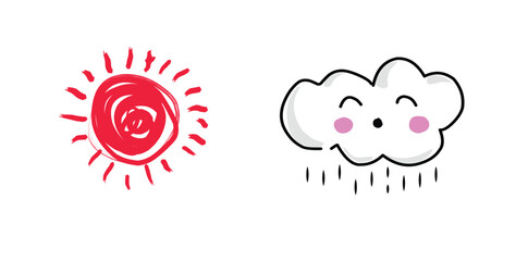 sun and rainy clouds weather forecast icon cartoon character  .eps