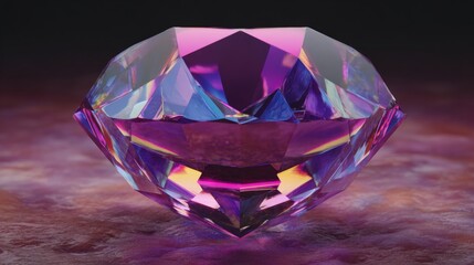 Close-up of a large, faceted diamond. the diamond is in the center of the image, with its facets reflecting the light and creating a beautiful, iridescent effect.