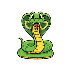 A cartoon cobra snake with a friendly expression, ready to strike, isolated on white.