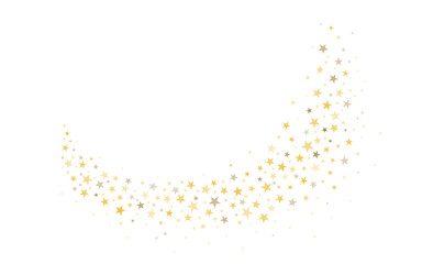 Gold stars vector curve background, Christmas flying stars glitter,  magic sparkles confetti wave border.