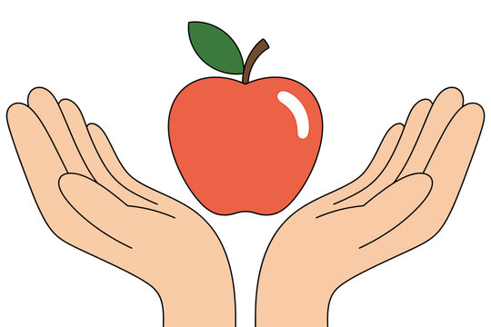 Red apple presented in welcoming hands health and wellness concept for lifestyle and education promoting nutritional benefits and healthy choices