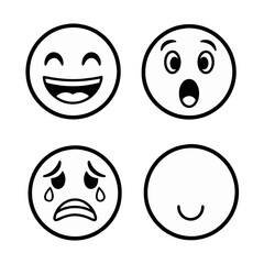 Four Outline Emoji Faces Showing Different Emotions and Expressions.