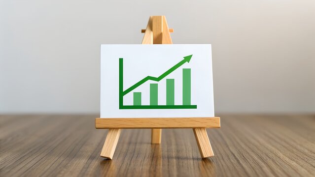 Bar and line chart on easel – concept of business growth, performance metrics, financial success, data analysis, and upward trends