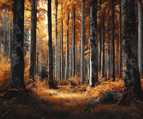 Fototapeta premium Golden Beech Forest Serenity
