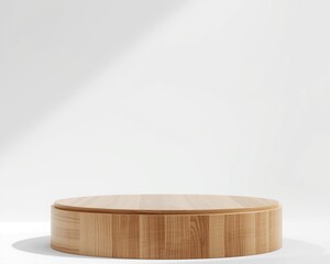 Minimalist wooden display podium with soft shadow and light 