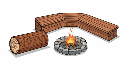 Campfire with log seating area outdoors