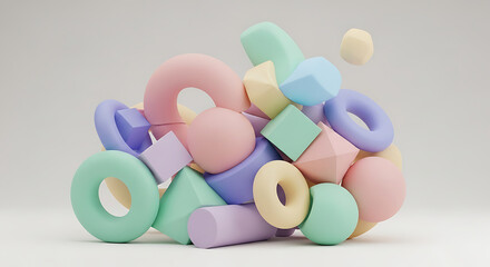 Pastel 3D Geometric Shapes Pile
