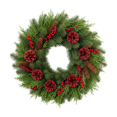 Christmas wreath with cone and red berries. Decor elements for New Year and Christmas design