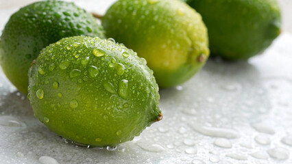 Green Lemon with water drop on surface in white background