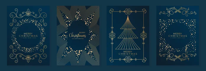 Selbstklebende Fototapeten Restaurant Vintage luxury gold christmas frame card set on dark teal background for invitation and commercial design  © TWINS DESIGN STUDIO