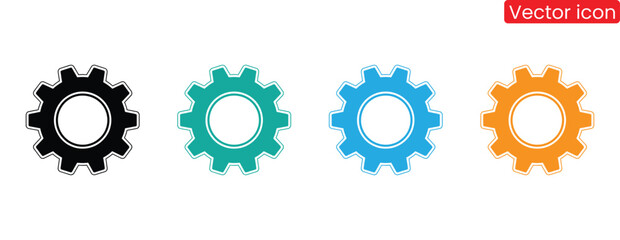 Colorful gear set icons for engineering and technology use.Gear set. Gear icon. Setting icon. Gray gear wheel icons on white background.
