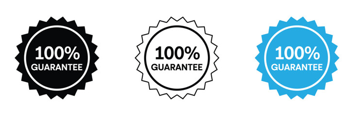 Fototapeta premium Bold 100% Guarantee badges in black, white, and blue offer assurance for quality and satisfaction in any project