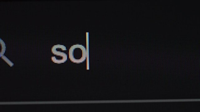 A close-up view of the company name "sora" being typed into a search bar
