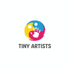 A logo featuring a yin-yang design with a handprint in the center and text below