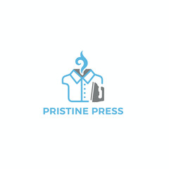 A clean and simple logo features a shirt being ironed, with steam rising above it in a stylized design