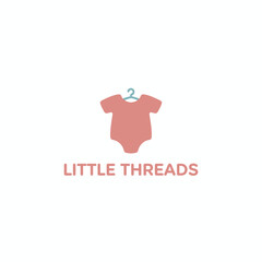 A pink onesie icon with a blue hanger, below text in same color of the onesie, all on a white background