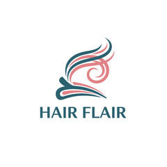 A logo features flowing lines resembling hair, with a curled element and text below