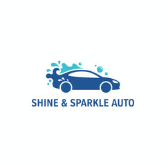 Stylized, blue car graphic with water droplets and bubbles, alongside descriptive text on a white backdrop