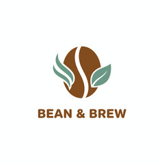 A logo design featuring a stylized coffee bean with leaves and text below