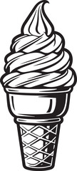 Black and white ice cream cone illustration soft serve