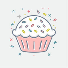 Pixel Art Cupcake with White Frosting and Colorful Sprinkles Festive Celebration Treat