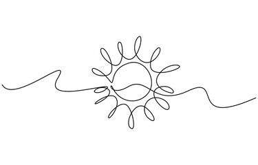 Continuous one line drawing of Sun vector illustration, Isolated on transparent background