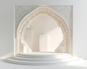 Elegant islamic archway with circular steps and soft sunlight 