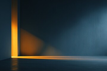 Bright golden light illuminates the corner of a dark room through a narrow opening