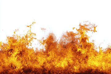 Intense orange and yellow flames stretch across the bottom against a clean white background