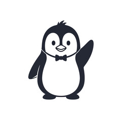 Obraz premium Charming penguin waving hello, perfect for greeting cards, invitations, and playful designs, bringing joy and whimsy to any project, a delightful character