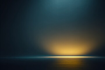 Deep aquatic environment illuminated by a concentrated golden light source at the horizon