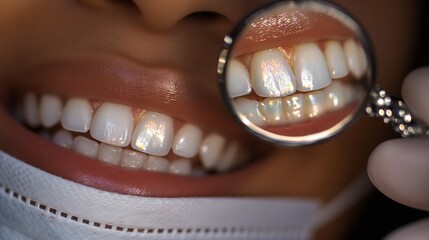 Close-Up Smile with Shiny White Teeth and Mirror