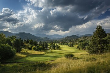 Obraz premium Colorado Golf at Arrowhead Golf Club. Scenic Landscape with Clouds in Denver