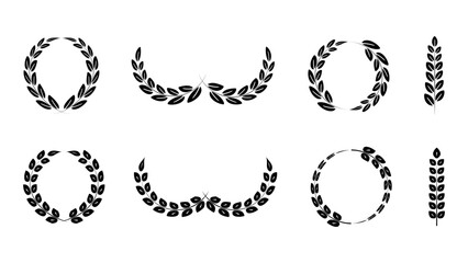 A set of vector hand-drawn laurel branch icons. Winner's emblem. Design elements isolated on a white background. EPS10