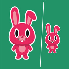 Two Pink Cartoon Rabbits One Large One Small bunny