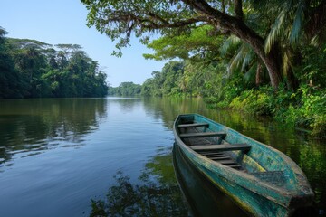 Obraz premium Costa Rica Canoe. Exploring Waterways in Tortuguero National Park, Nature Landscape Adventure