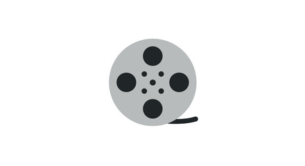 Minimalist film reel icon with flat design on white background