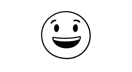 Fototapeta premium Minimalist happy face icon with bold black outline on white background