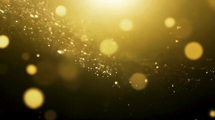 A slow-moving stream of sparkling gold particles and soft bokeh lights floating on a dark background. Ideal for overlays or festive backdrops. - Powered by Adobe