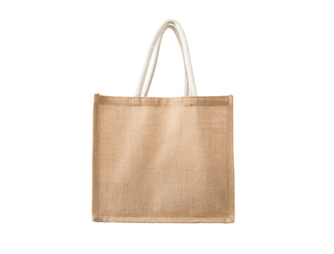 Jute tote bag or sackcloth bag on white background. Eco-friendly reusable shopping bag Isolated On White Background.