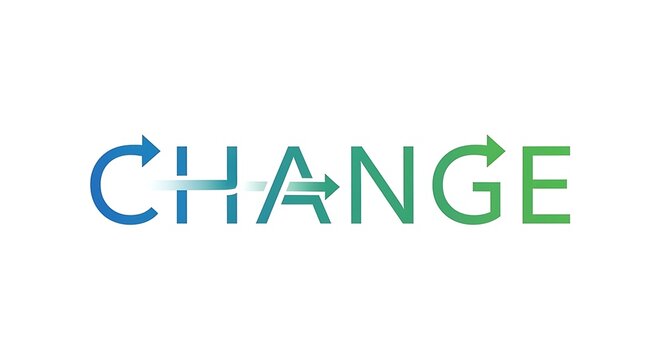Gradient word CHANGE with arrows symbolizing transformation and progress
