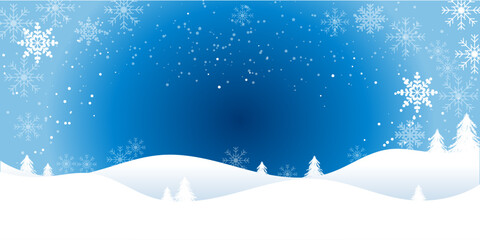 Christmas Background,Winter Village Landscape blue sky with snow on forest.