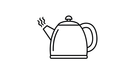Minimalist linear tea kettle with steam on white background