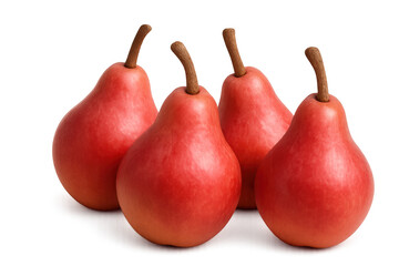 Group of four fresh red pears standing on a transparent background, ripe organic fruit for healthy eating and healthy diet