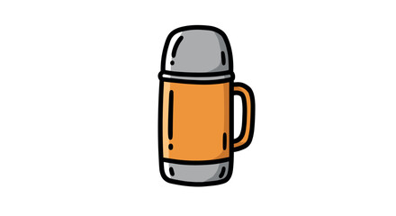 Colorful cartoon thermos flask with handle on white background