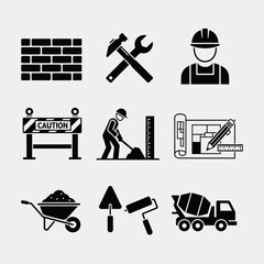 construction building engineering tools icons set
