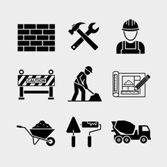 construction building tools worker equipment icons