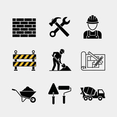 collection of construction and building industry flat icons