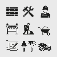 construction tools worker icons set